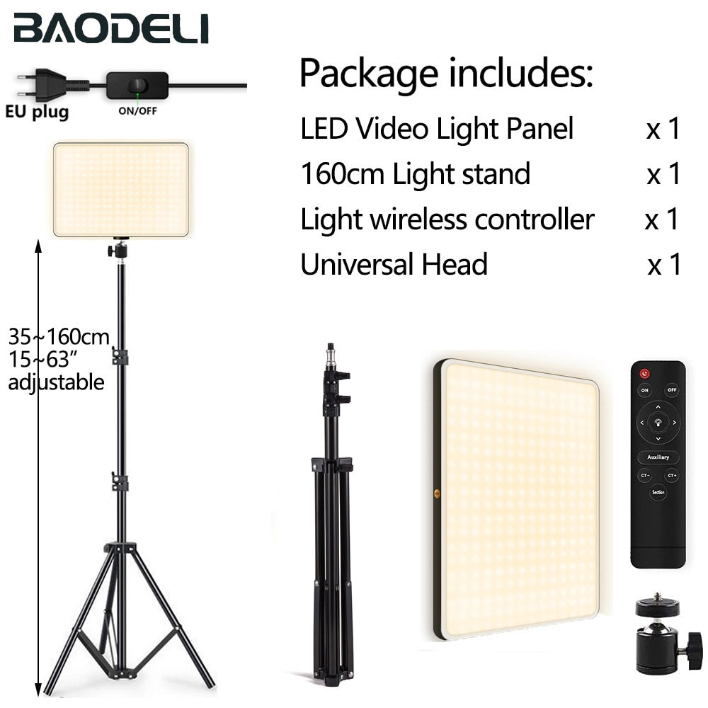 LED Fill Lamp Video Light Panel Bi-color 2700k-5700k Photography Lighting Live Stream Photo Studio Light With Stand EU Plug - 160cm / China
