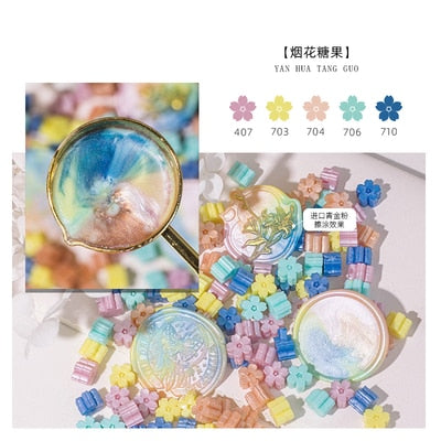 Mixed Glitter Sakura Wax Seal Stamp Beads DIY Cherry Blossom Sealing Bead Stamps Envelope Wedding Art Hobby Card Gift Invitation - A
