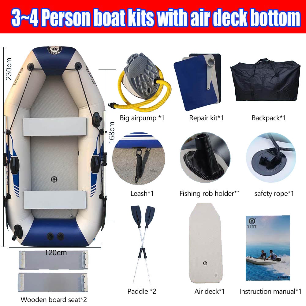 PVC Inflatable Boat 3 Layer Inflatable Fishing Boats Laminated Wear-Resistant Kayak Boats for 2-6 Person Kayak Rowing Canoe - 230cm air deck / China