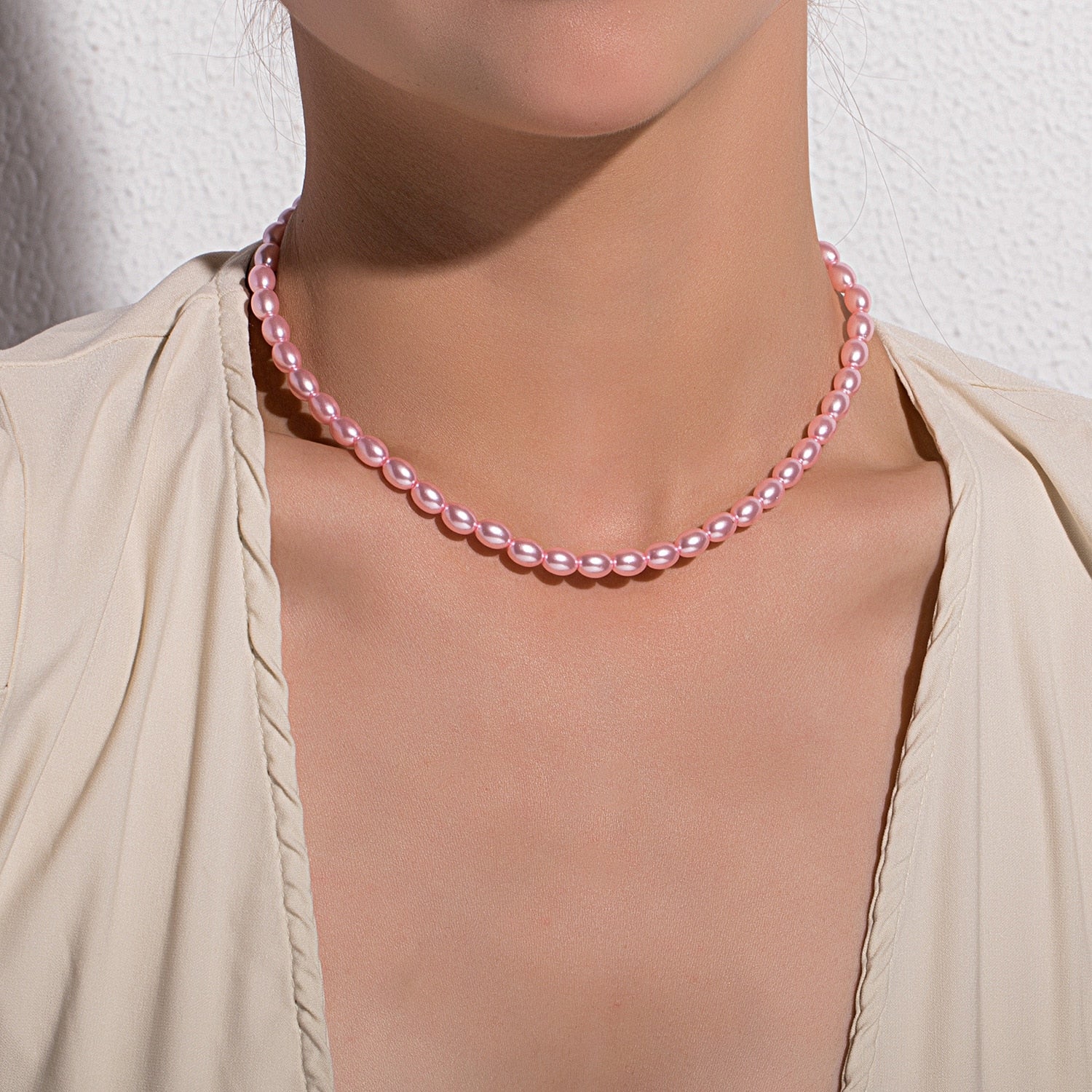 Vintage Style Simple 6MM Pearl Chain Choker Necklace For Women Wedding Love Shell Pendant Necklace Fashion Jewelry Wholesale - DJ-869