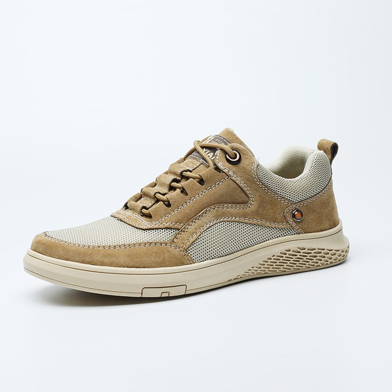 Men's genuine Leather Shoess lace up Trend Comfortable Men Shoes outdoor British Fashion Men High Top Sneakers Moccasins Men - khaki 2 / 7