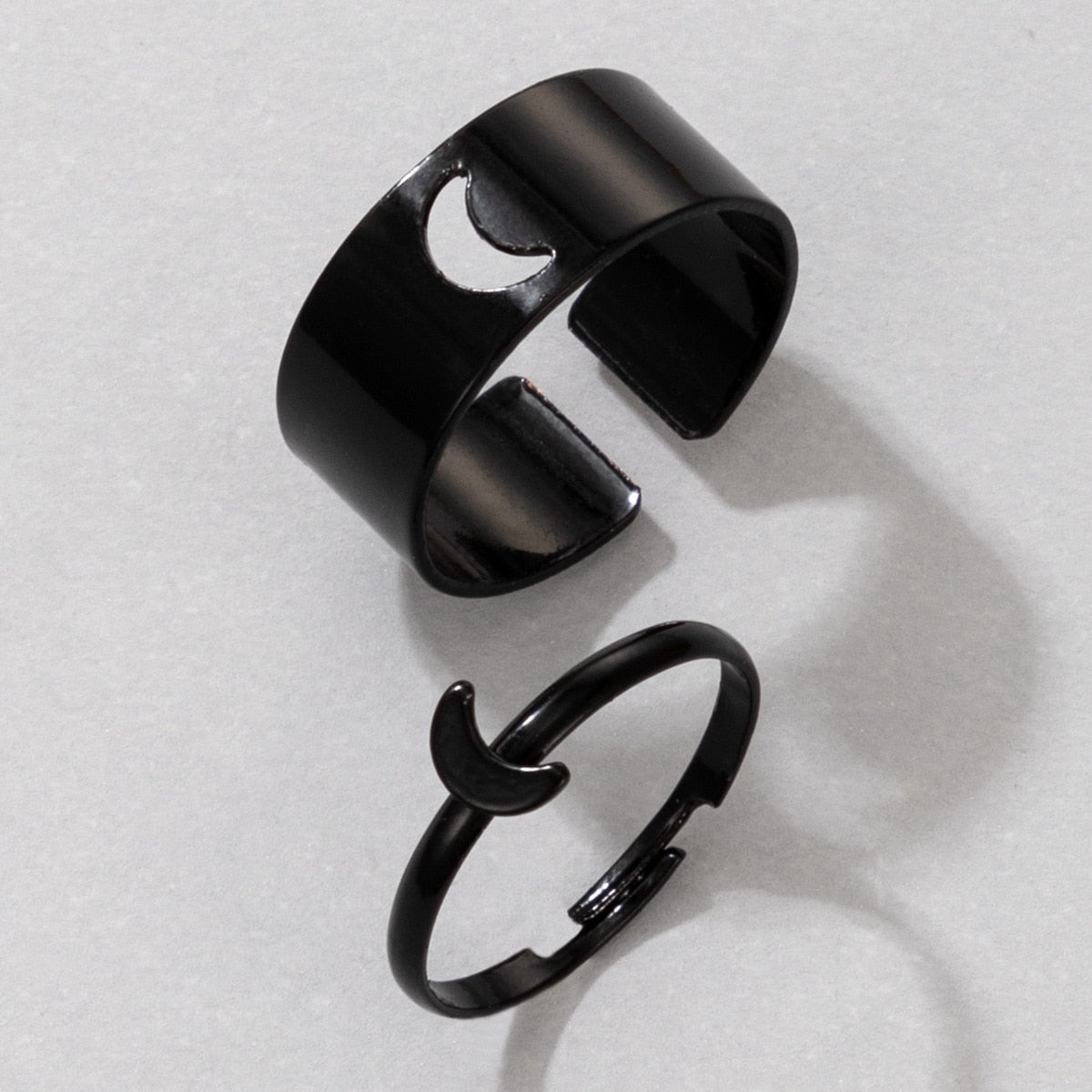 LATS Vintage Simple Animal Butterlfly Star Moon Heart Flame Open Rings for Women Girls Gothic Jewelry Punk Black Couple Ring Set - 99572