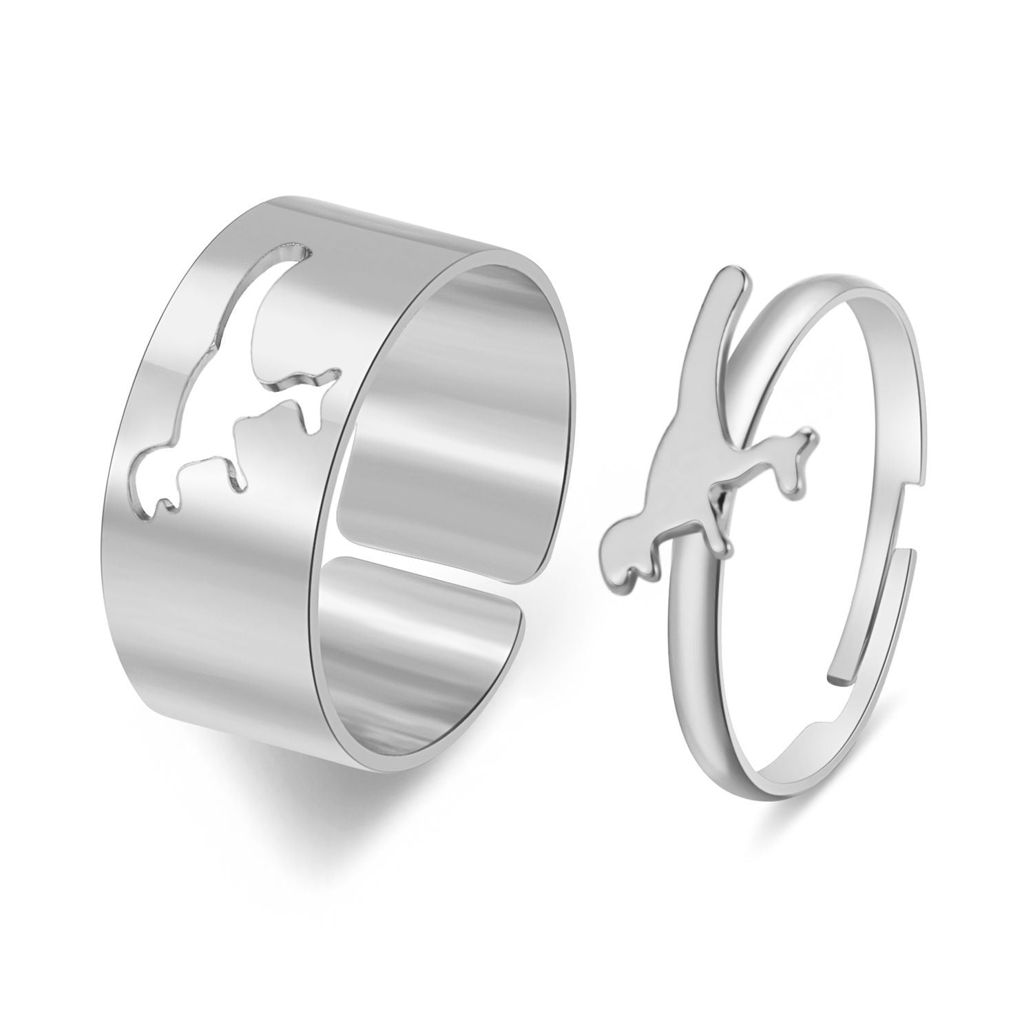 LATS Vintage Simple Animal Butterlfly Star Moon Heart Flame Open Rings for Women Girls Gothic Jewelry Punk Black Couple Ring Set - 99492