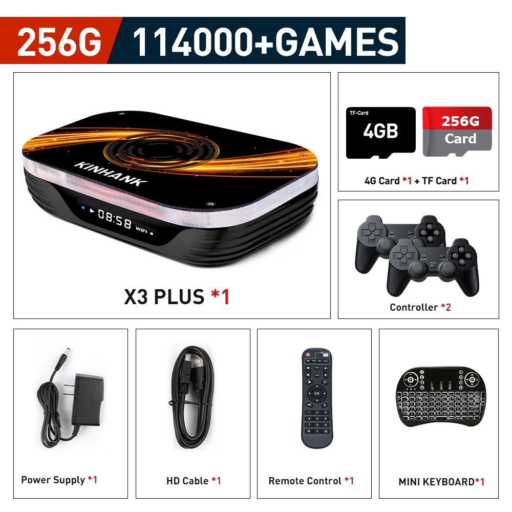 Super Console X3 Plus Retro Game Console For PSP/PS1/N64/Sega Saturn/DC 114000+ Games4K/8K HD TV Box Video Game Player Dual Wifi - 256-Gamepad-keyboard / US