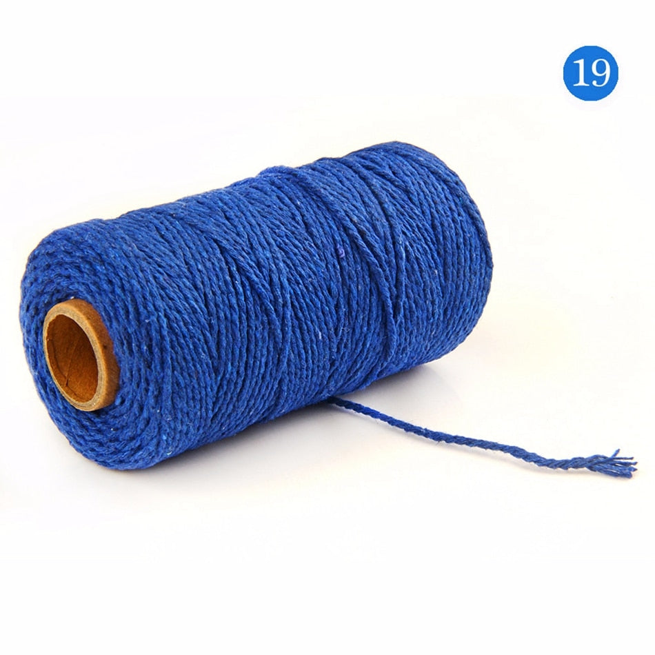 2mm 100M Colorful Thread Cord Handmade Crafts DIY Beige Twisted Cotton Macrame Cord Twine Rope String Home Textile Decoration - 19 Dark blue