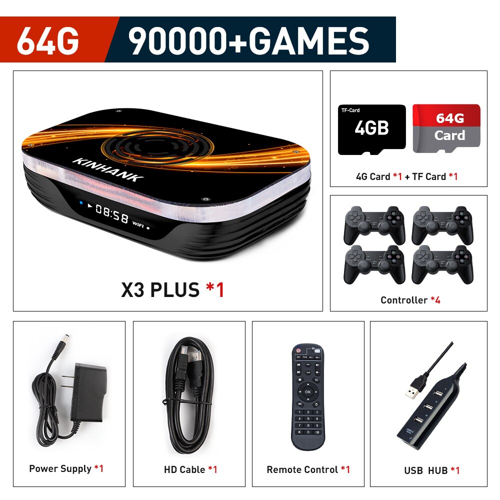 Super Console X3 Plus Retro Game Console For PSP/PS1/N64/Sega Saturn/DC 114000+ Games4K/8K HD TV Box Video Game Player Dual Wifi - 64G-4 Controllers / AU