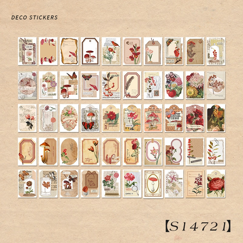 Mr.paper 4 Styles 50pcs/book Vintage Butterfly Washi Sticker Book Aesthetic Plant DIY Hand Account Material Decorative Stickers - S14721