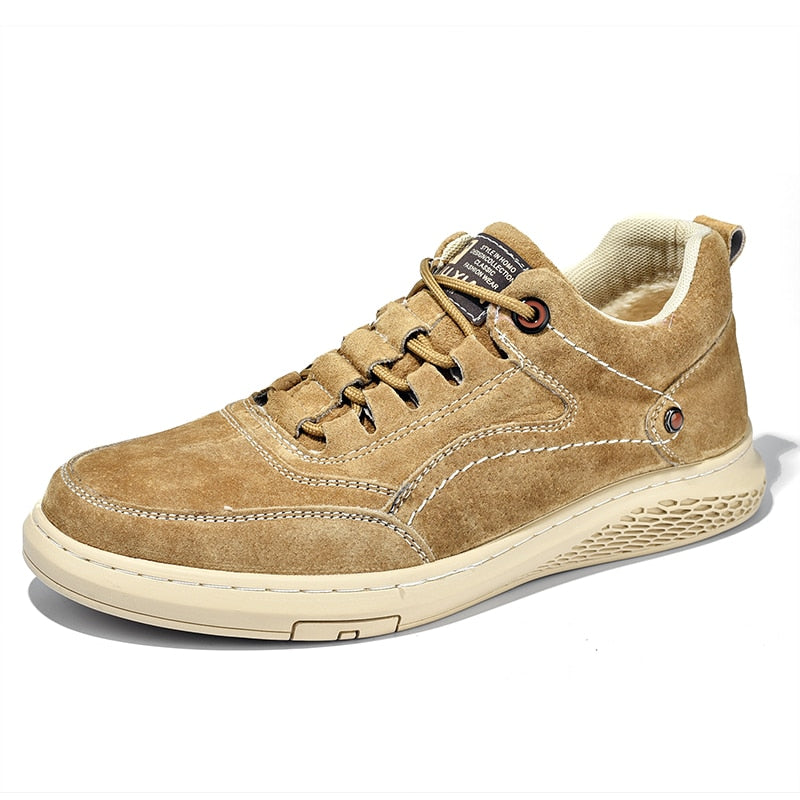 Men's genuine Leather Shoess lace up Trend Comfortable Men Shoes outdoor British Fashion Men High Top Sneakers Moccasins Men - khaki 1 / 9.5