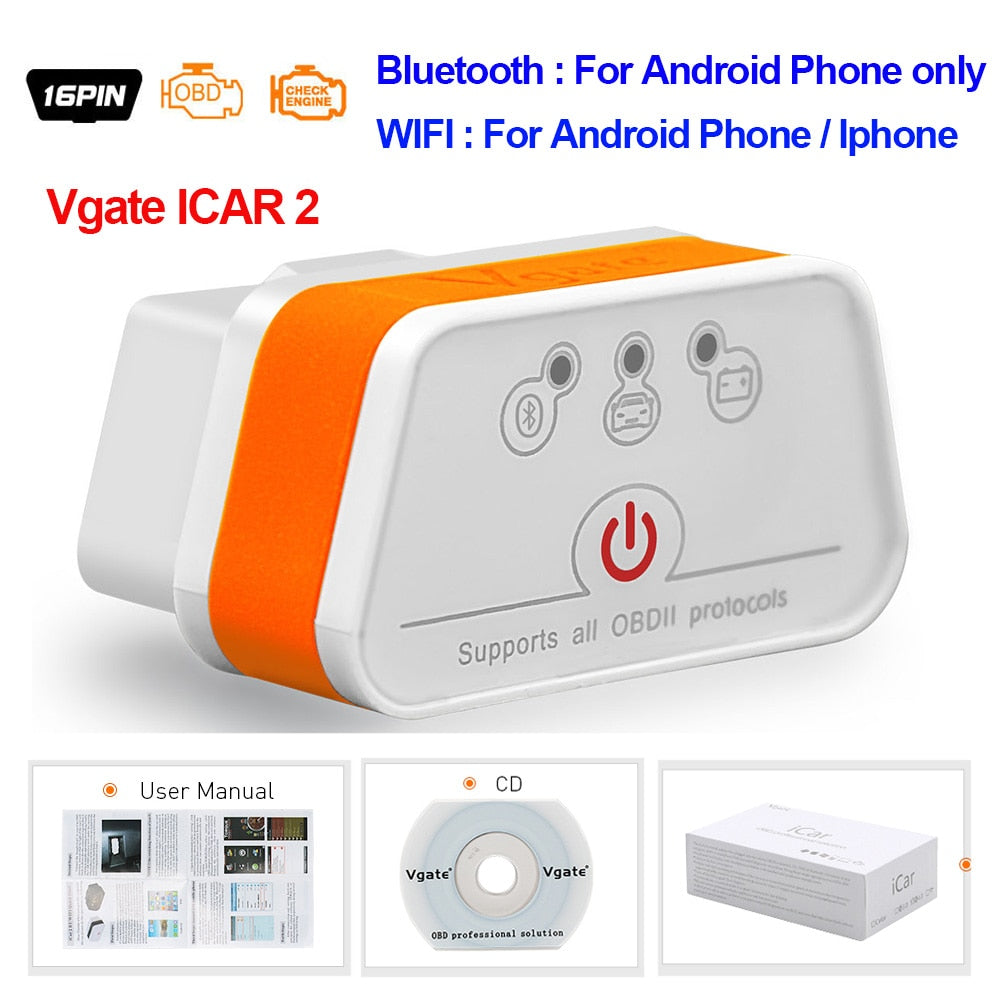 Vgate iCar2 obd2 bluetooth scanner ELM327 V2.2 obd 2 wifi icar 2 car tools elm 327 for android/PC/IOS code reader free shipping - GERMANY / Type 5 / ICAR2 WIFI