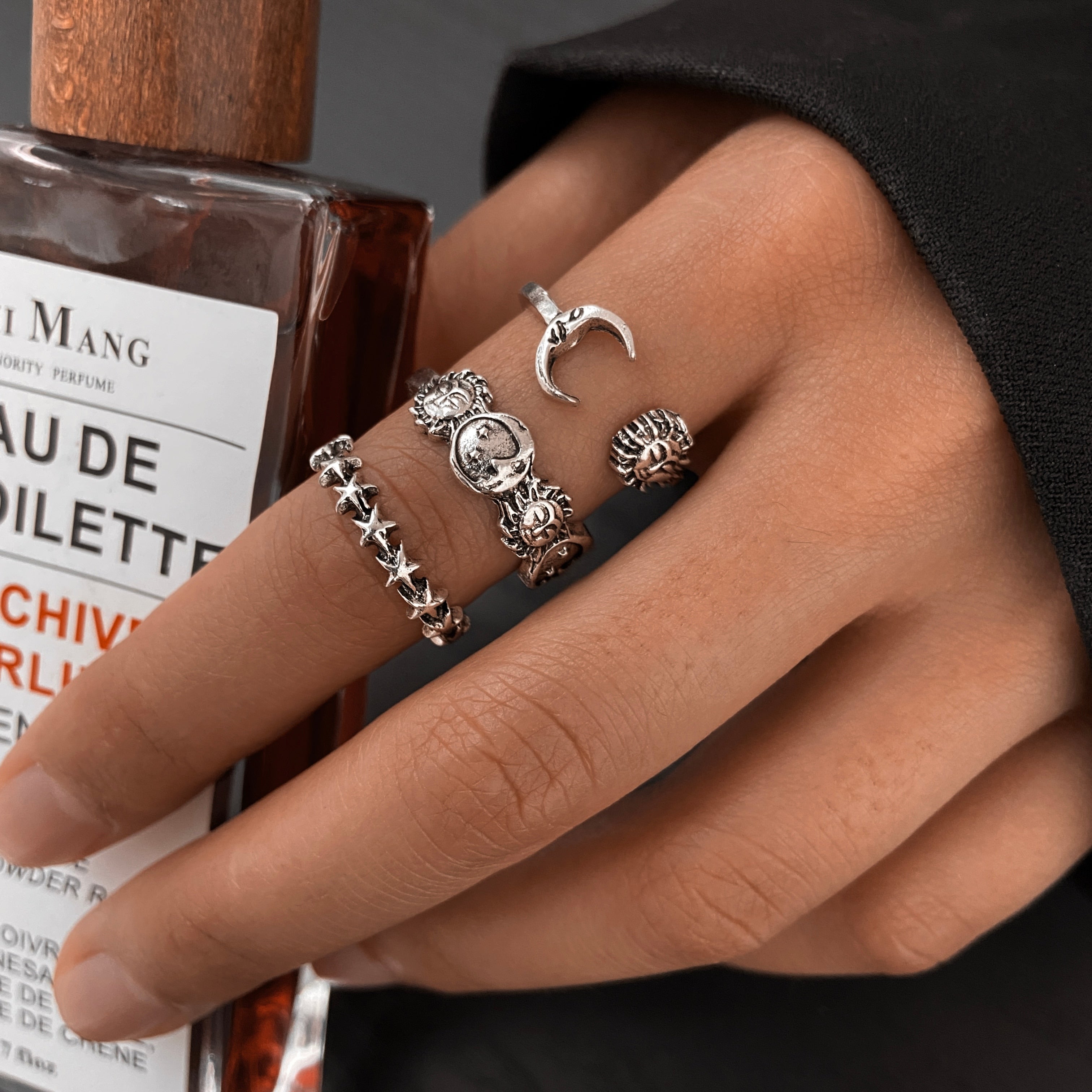 Hiphop Vintage Rings Set for Women Men Aesthatic Retro Punk Silver Plated Heart Flower Butterfly Chain Finger Ring Jewelry 2022 - No.13 53608