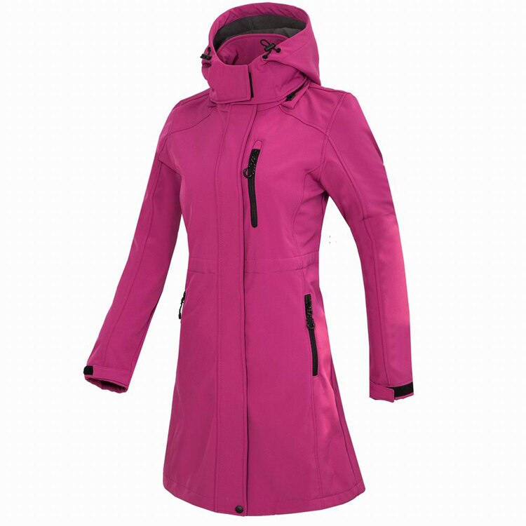 TRVLWEGO Woman's Outdoor Long Style Fleece Hiking Camping Trekking Casual Sports Hooded Jacket Windbreaker Soft Shell Clothing - Rosy / Asian size M