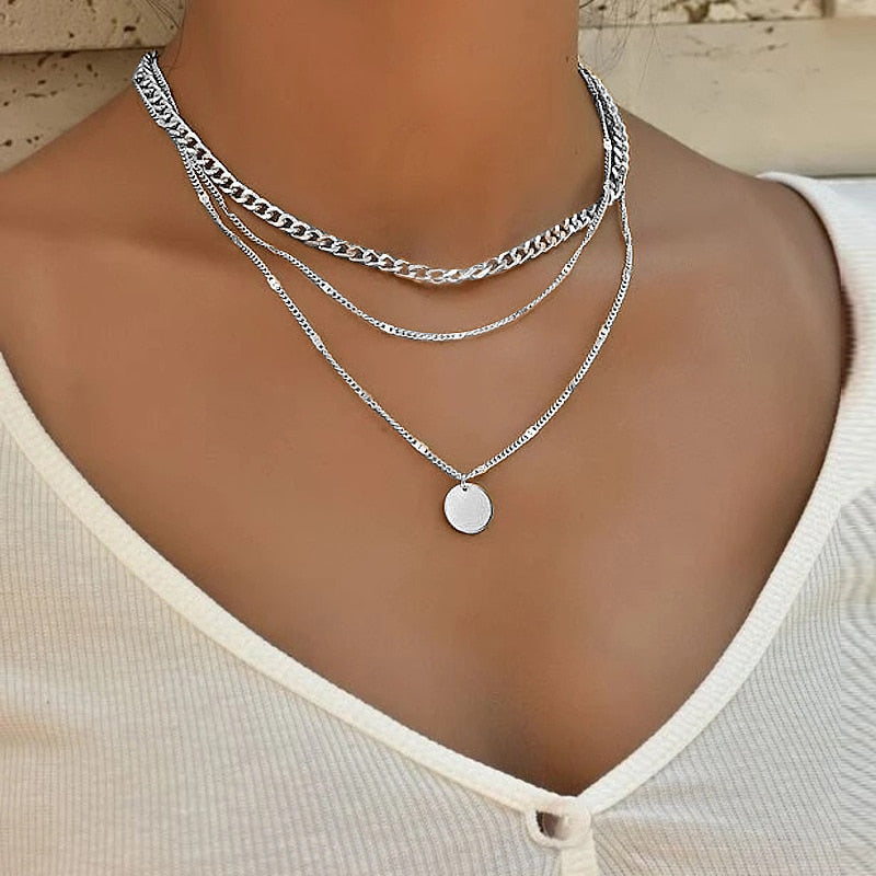 Vintage Necklace on Neck Gold Chain Women&#39;s Jewelry Layered Accessories for Girls Clothing Aesthetic Gifts Fashion Pendant 2022 - Silver / China / 39cm