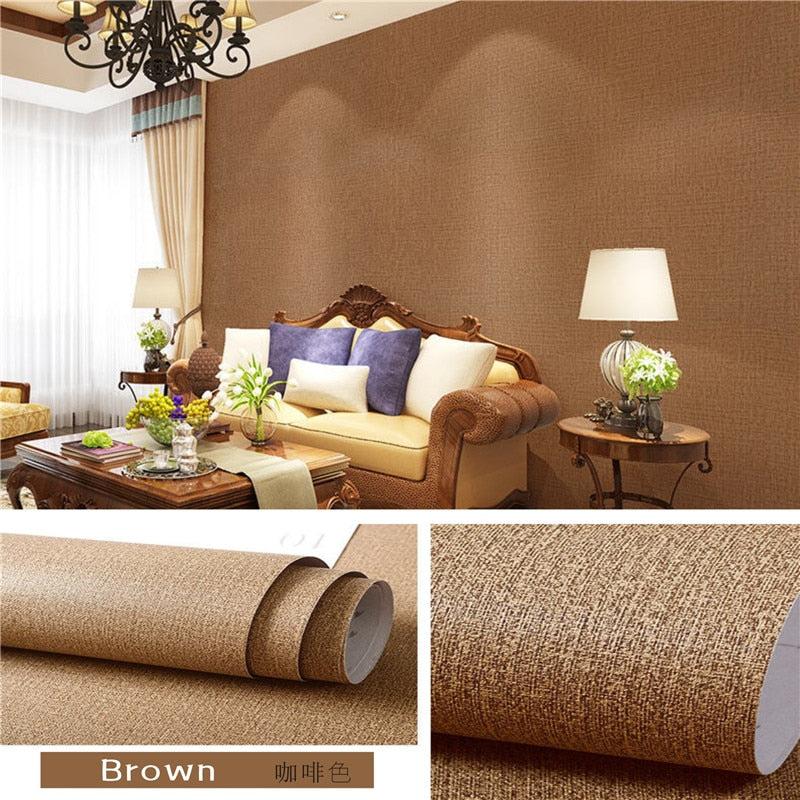 Cloth Wallpaper Self Adhesive  PVC Plain Living Room Linen  Renovation Sticker TV Background Vinyl Contact Paper Home Decor - Burlap Brown / 60 x 100 cm / China