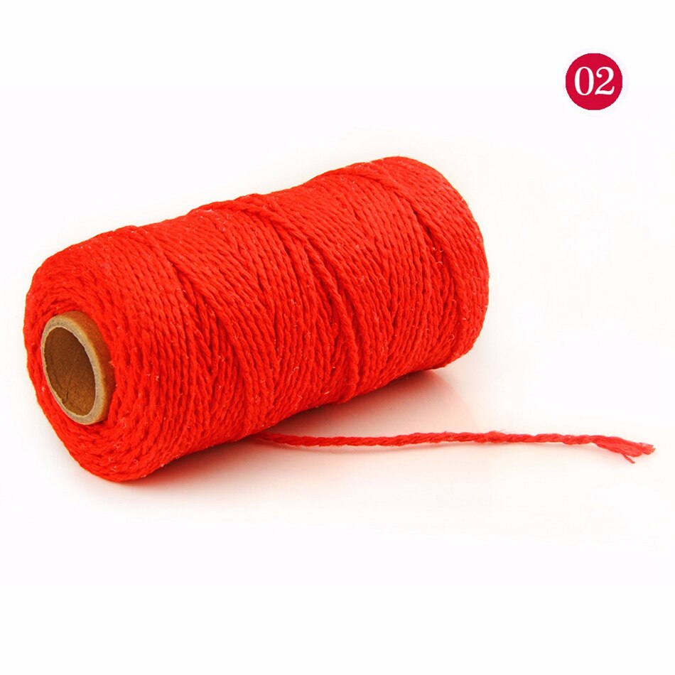 2mm 100M Colorful Thread Cord Handmade Crafts DIY Beige Twisted Cotton Macrame Cord Twine Rope String Home Textile Decoration - 02 Red