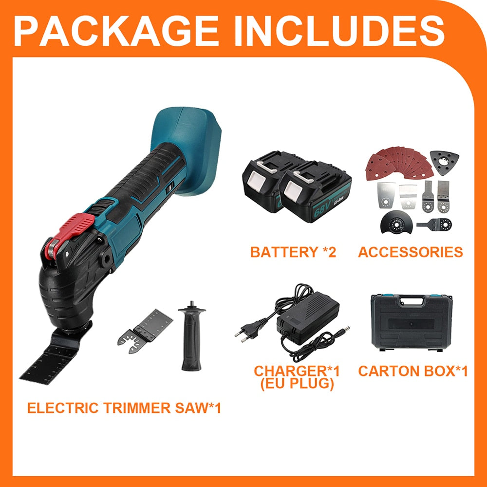 Electric Cordless Oscillating Multitools Machine Multi-function Trimmer Saw Renovator Power Multi-Tool for Makita 18V Battery - 2B x Accessories Box / Russian Federation