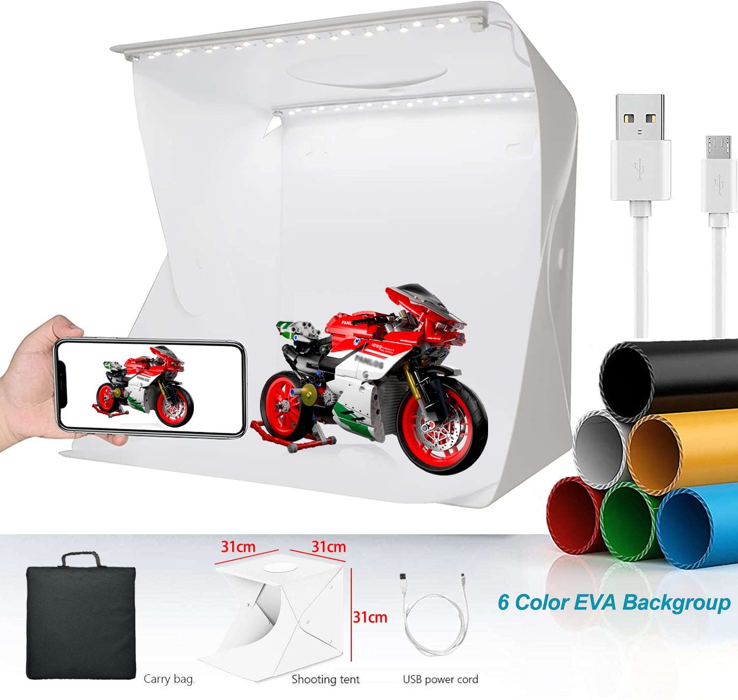 Folding Lightbox 20/30/40cm Portable Photography Photo Studio Tent LED Softbox Background Kit USB Mini Light Box For DSLR Camera - Russian Federation / 30cm