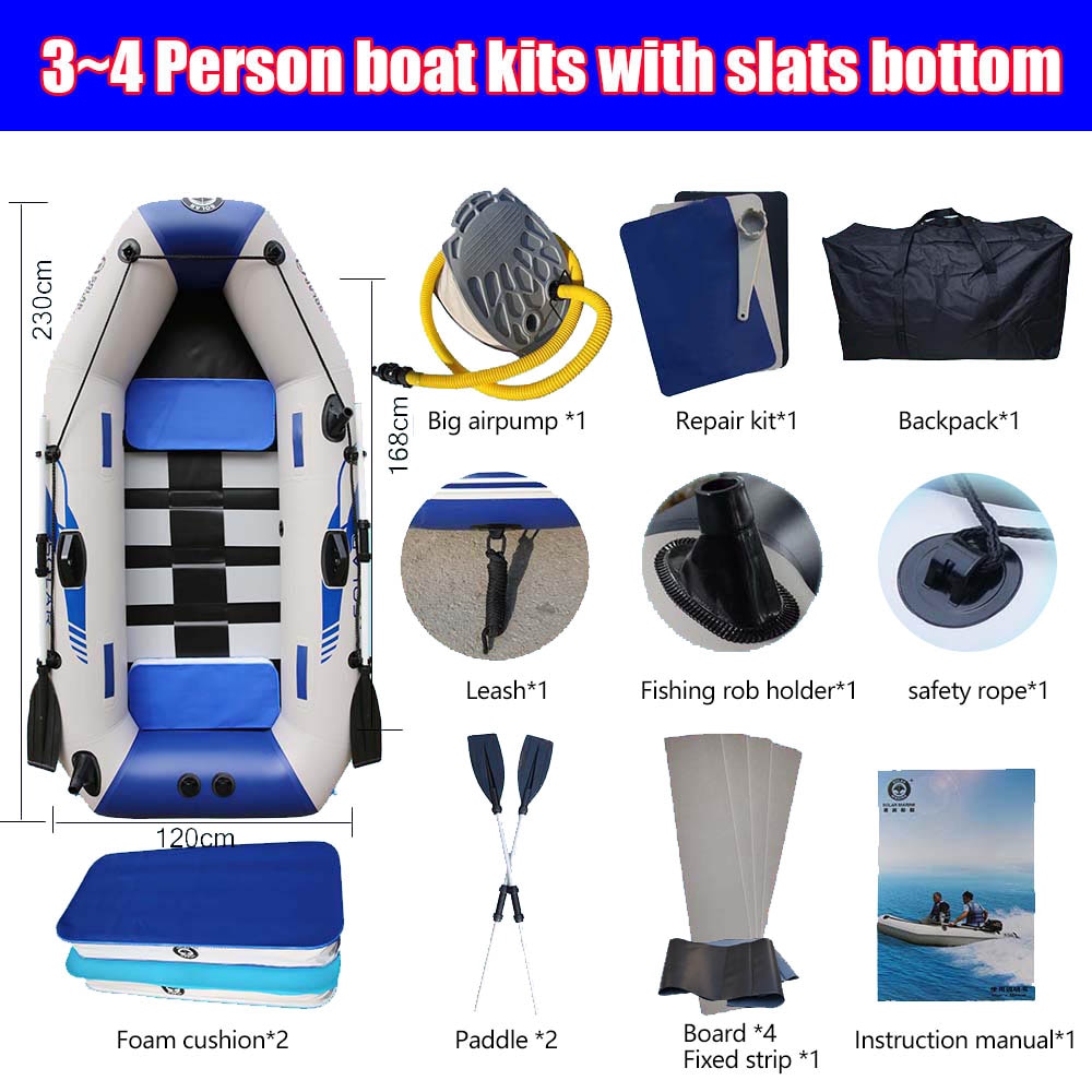 PVC Inflatable Boat 3 Layer Inflatable Fishing Boats Laminated Wear-Resistant Kayak Boats for 2-6 Person Kayak Rowing Canoe - 230cm slats bottom / Russian Federation