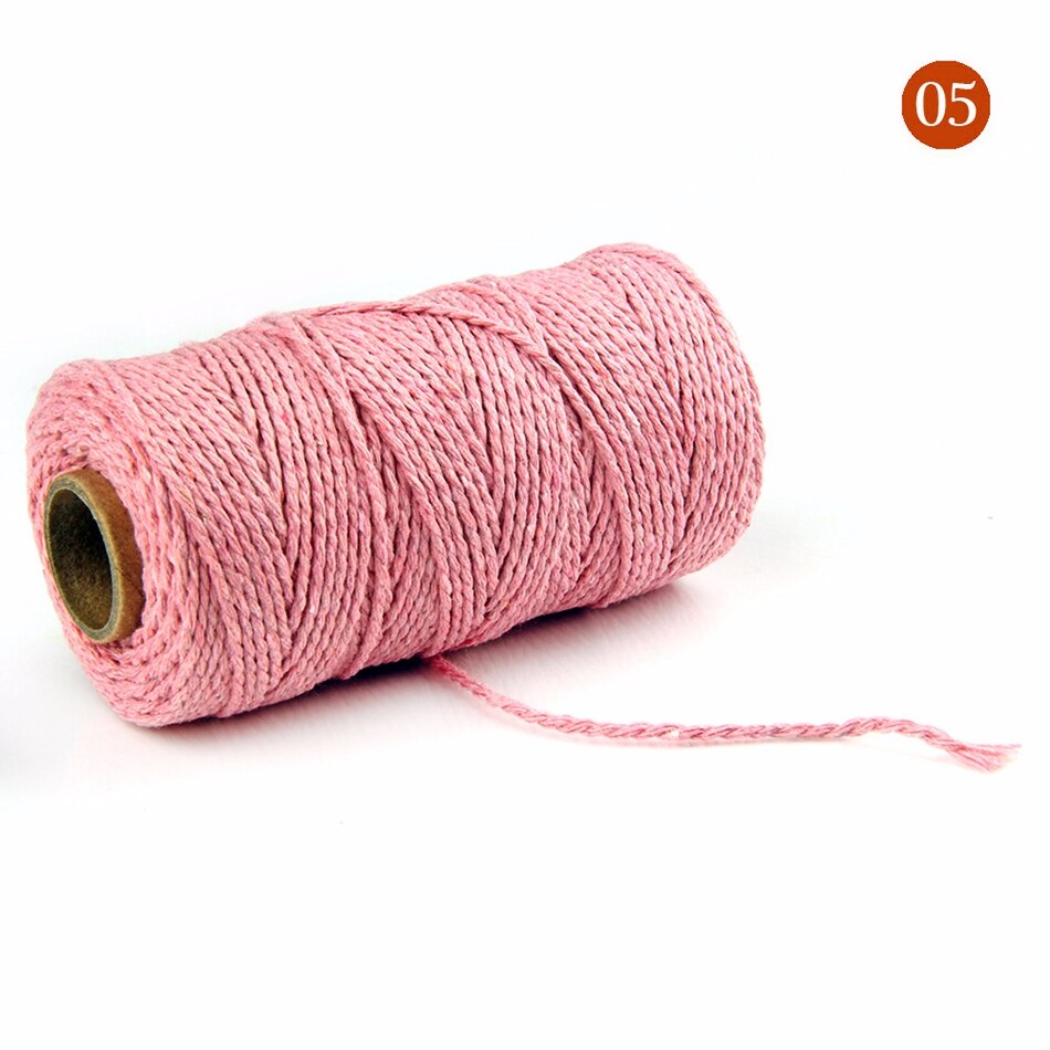 2mm 100M Colorful Thread Cord Handmade Crafts DIY Beige Twisted Cotton Macrame Cord Twine Rope String Home Textile Decoration - 05 Pink