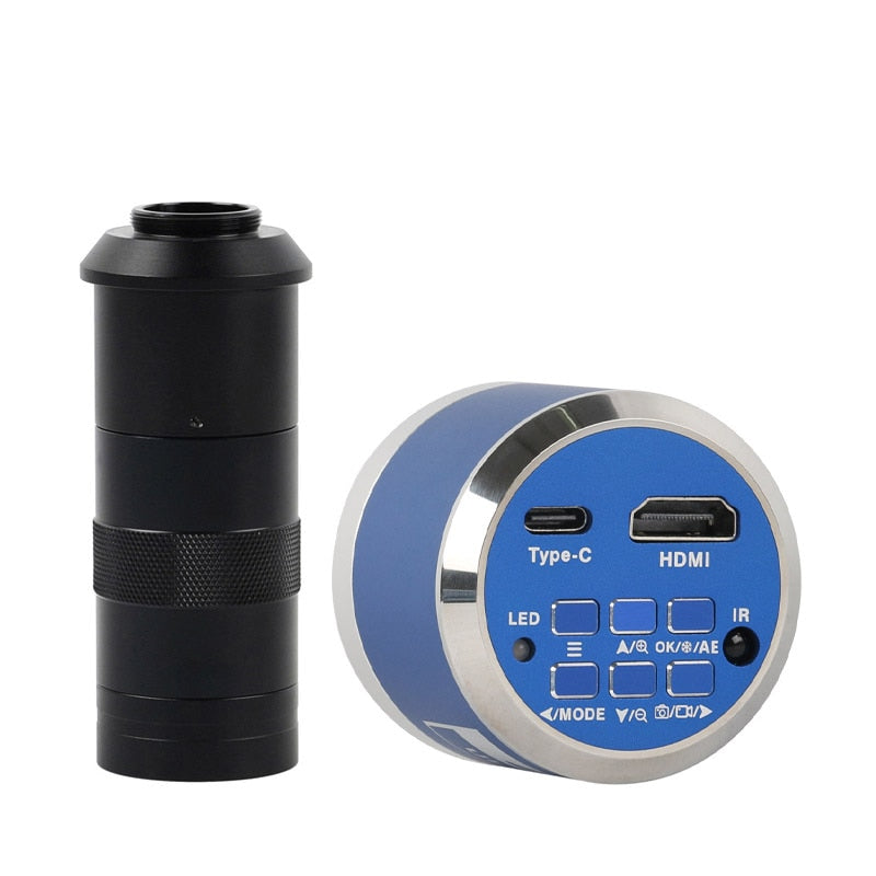 12MP 4K UHD HDMI Industry Video Microscope Camera Zoom Cmount Lens For Machine PCB Board CPU Repair Soldering Measurement - With 100X Lens