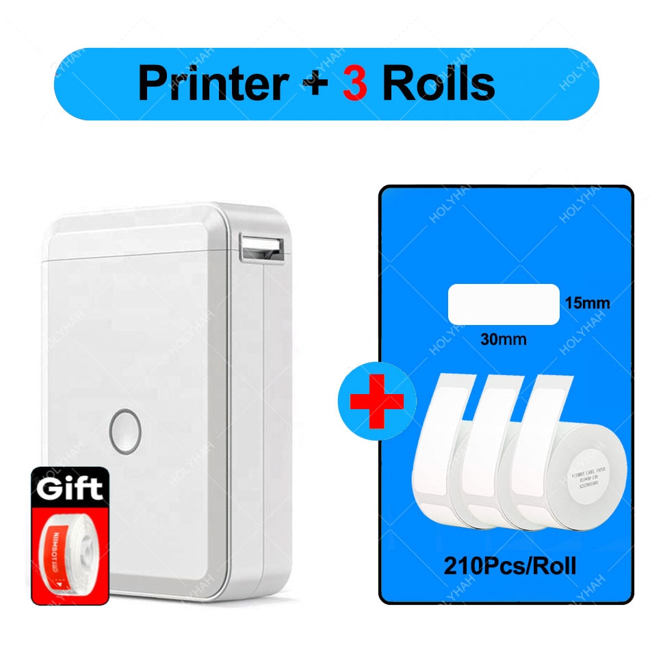 NiiMbot D110 Portable Label Maker Wireless Label Printer Tape Included Multiple Templates Available for Phone  Office Home - D110 Add 3 White L / China
