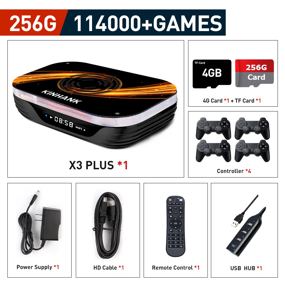 Super Console X3 Plus Retro Game Console For PSP/PS1/N64/Sega Saturn/DC 114000+ Games4K/8K HD TV Box Video Game Player Dual Wifi - 256G-4 Controllers / AU