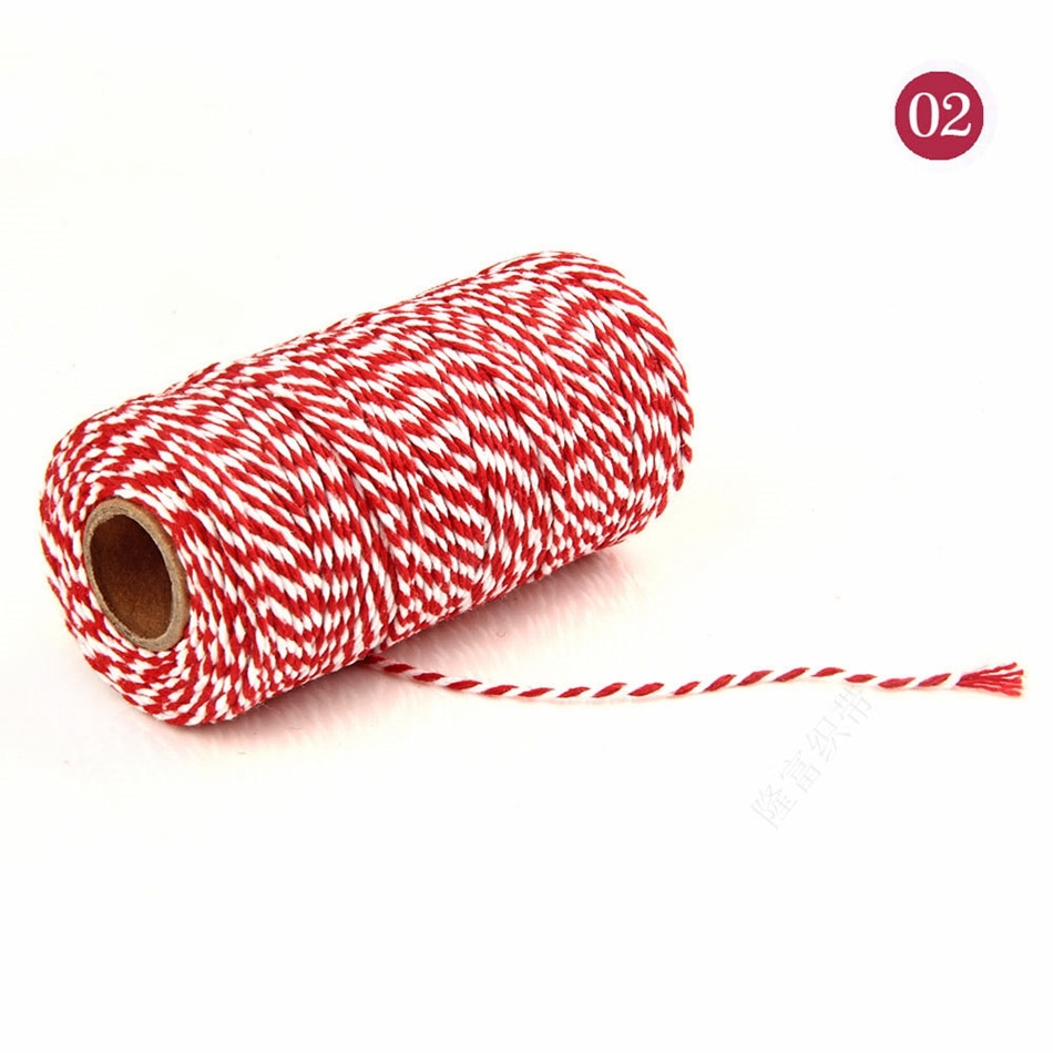 2mm 100M Colorful Thread Cord Handmade Crafts DIY Beige Twisted Cotton Macrame Cord Twine Rope String Home Textile Decoration - A02 Red White