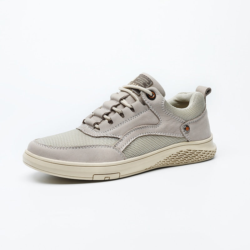 Men's genuine Leather Shoess lace up Trend Comfortable Men Shoes outdoor British Fashion Men High Top Sneakers Moccasins Men - beige 2 / 8