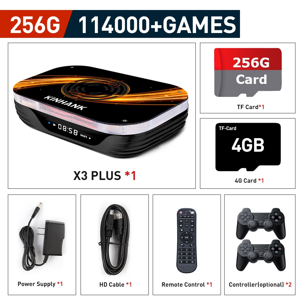 Super Console X3 Plus Retro Game Console For PSP/PS1/N64/Sega Saturn/DC 114000+ Games4K/8K HD TV Box Video Game Player Dual Wifi - 256G-2 Controller / UK
