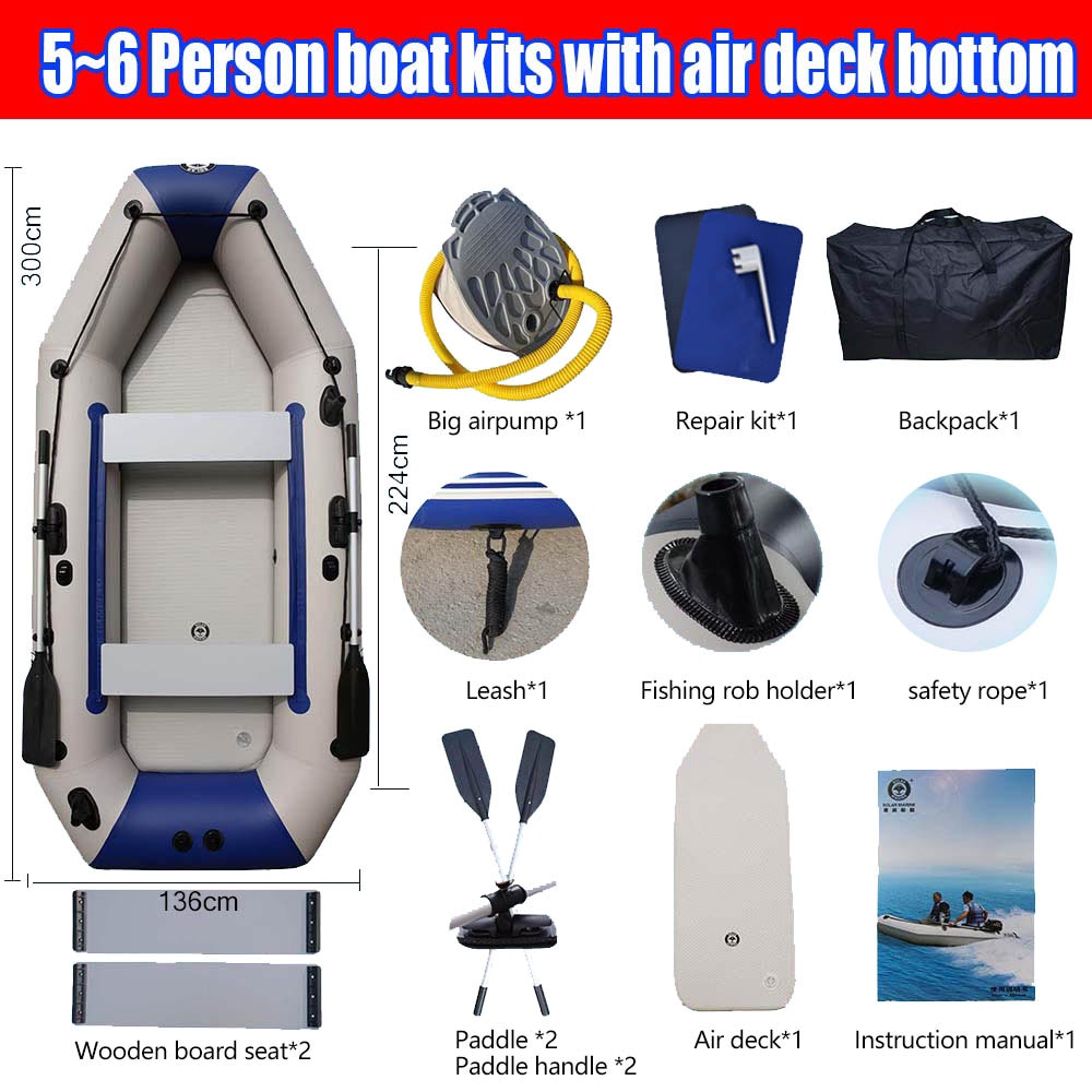 PVC Inflatable Boat 3 Layer Inflatable Fishing Boats Laminated Wear-Resistant Kayak Boats for 2-6 Person Kayak Rowing Canoe - 300cm air deck / United States