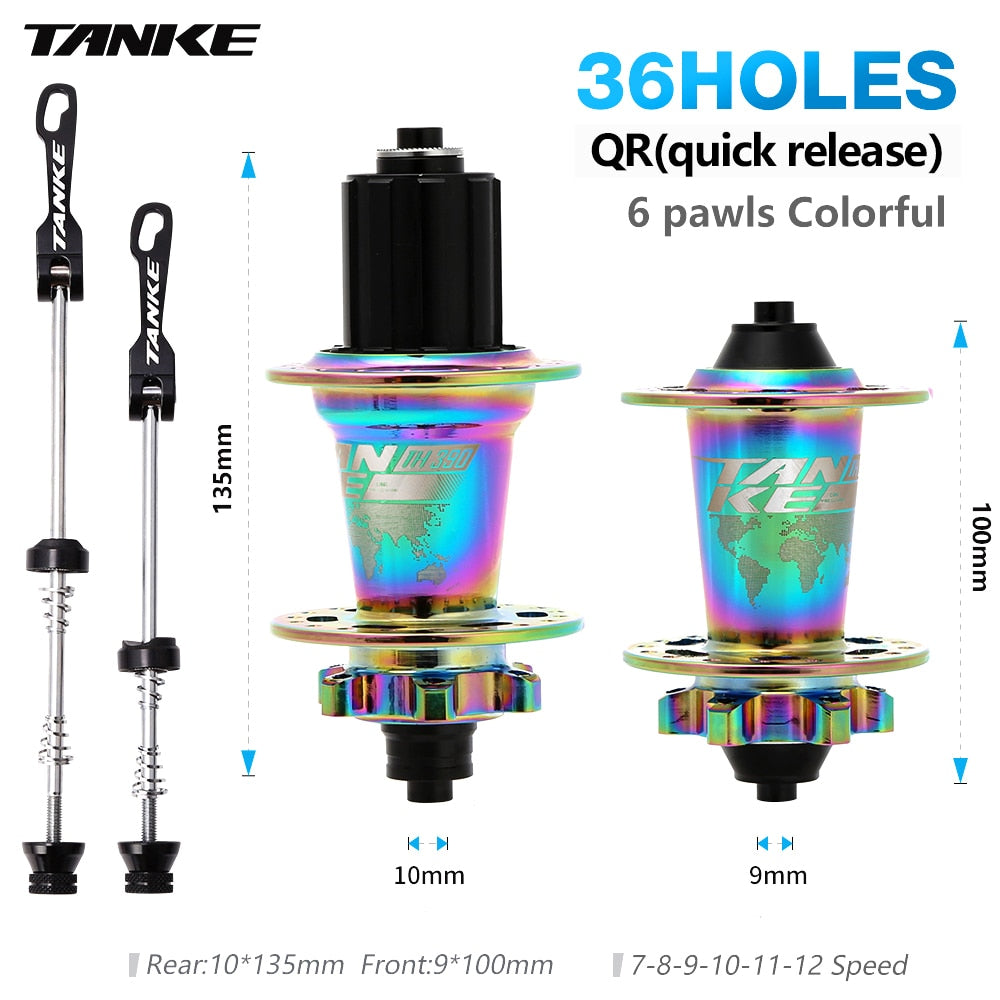 TANKE 32 36 holes MTB bike hub 6 pawls 6 bearing 120 clicks cassette flywheel 7-12 speed 6 nail disc brake hubs bicycle parts - 10 36H QR colorful / China