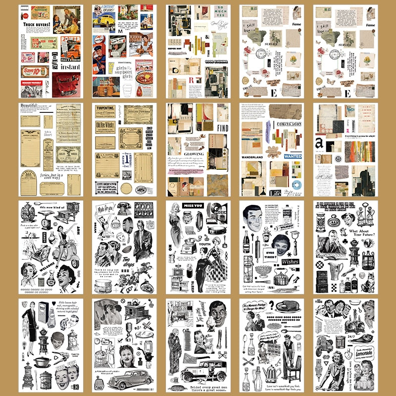 Journamm 20sheets/pack Vintage Washi Stickers Book for Deco Scrapbooking DIY Creative Stationery Junk Journal Deco Label Sticker - A