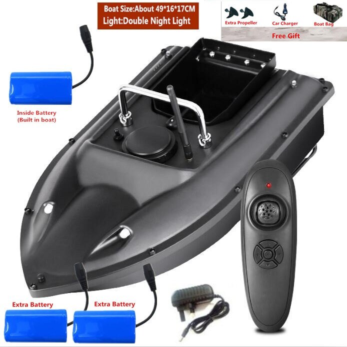 Smart Fixed Speed Cruise Radio Remote Control Fishing Bait Boat 1.5KG 500M Dual Night Light Lure Fishing RC Bait Boat Fishing - UK Plug 3 Battery / China