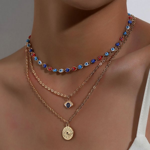 Vintage Turkish Evil Eye Pendant Choker Necklace Lucky Blue Evil Eyes Clavicle Chain Necklace Party Jewelry For Women Girls Gift - Style 31